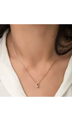 Luz&Pos Gümüş Rose 3 Boyutlu Ç Harf Bayan Kolye
