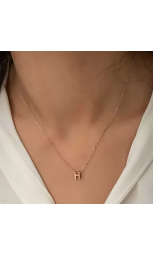 Luz&Pos Gümüş Rose 3 Boyutlu H Harf Bayan Kolye