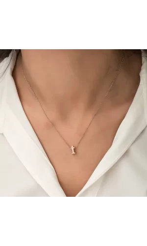 Luz&Pos Gümüş Rose 3 Boyutlu İ Harf Bayan Kolye