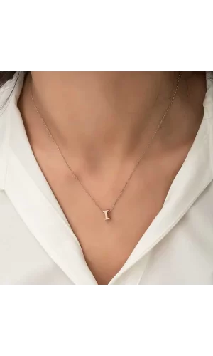 Luz&Pos Gümüş Rose 3 Boyutlu I Harf Bayan Kolye