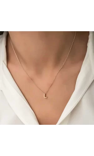 Luz&Pos Gümüş Rose 3 Boyutlu L Harf Bayan Kolye