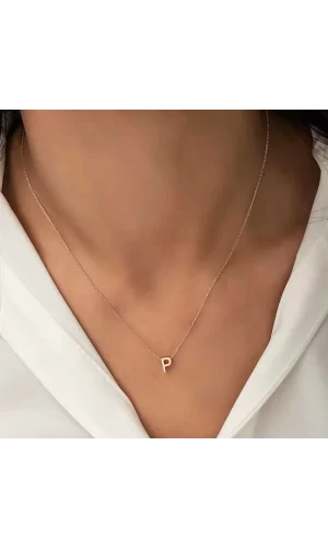 Luz&Pos Gümüş Rose 3 Boyutlu P Harf Bayan Kolye