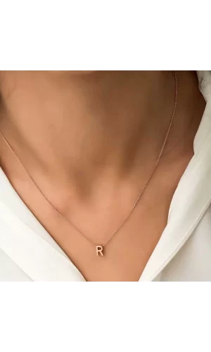 Luz&Pos Gümüş Rose 3 Boyutlu R Harf Bayan Kolye