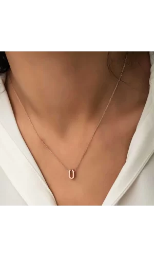 Luz&Pos Gümüş Rose 3 Boyutlu Ü Harf Bayan Kolye
