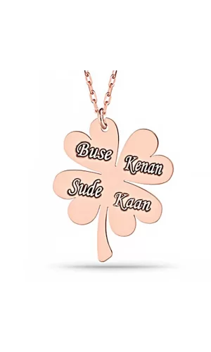 Luz&Pos Gümüş Rose Dört Yaprak İsimli Yonca Bayan Kolye