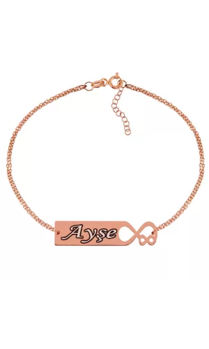 Luz&Pos Gümüş Rose Kişiye Özel Sonsuz Aşk İsimli Bayan Bileklik