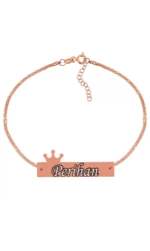 Luz&Pos Gümüş Rose Kişiye Özel Taç İsimli Bayan Bileklik