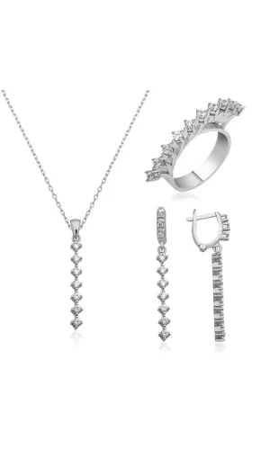 Luz&Pos Gümüş Sıra Taşlı Bayan Set