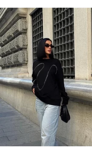 Gümüş Taşlı Sweatshirt 8052