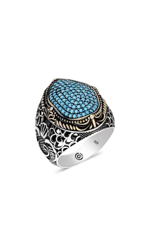 Luz&Pos Gümüş Turkuaz Zirkon Taşlı Oval Erkek Yüzük