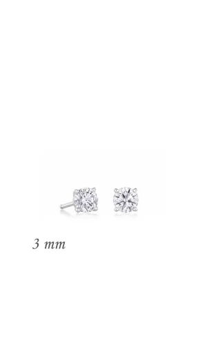 Luz&Pos Gümüş Yuvarlak Tek Taş Zirkon Küpe - 3 Mm