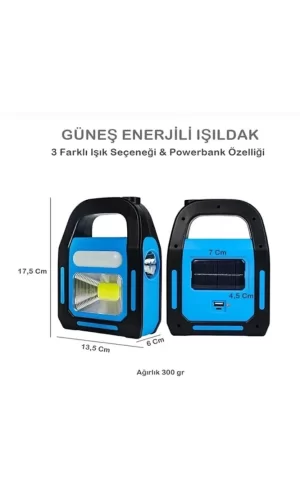 Güneş Enerjili Işıldak ve Powerbank Özellikli Kamp Lambası