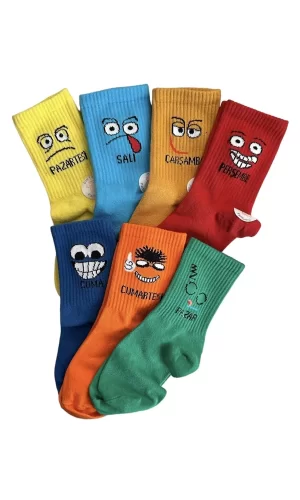 Haftanın 7 Günü Özel Emoji Basklılı Eğlenceli Tenis Kolej Çorap Kutulu Unisex - Royaleks