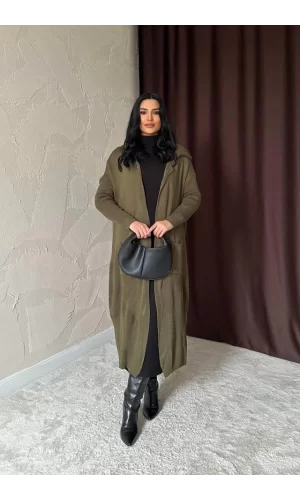 Haki Arkası Yazılı Hırka
