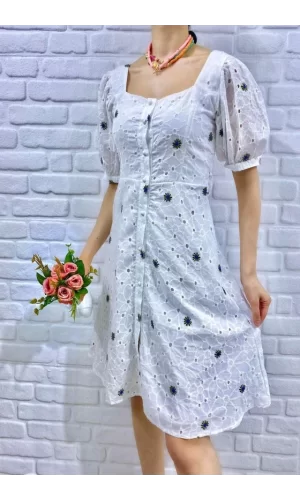 Haki Kemerli Kare Yaka Elbise