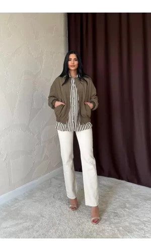 Haki Parçalı Bomber Ceket