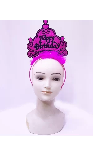 Happy Birthday Neon Fuşya Renk Doğum Günü Tacı 24x15 Cm