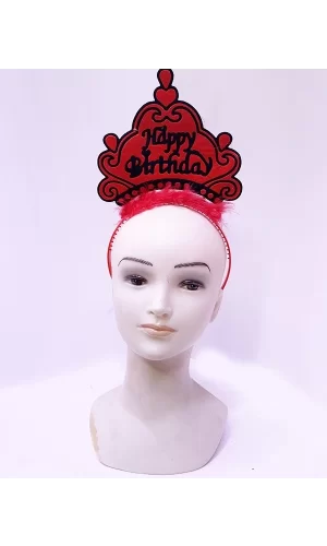 Happy Birthday Neon Kırmızı Renk Doğum Günü Tacı 24x15 Cm