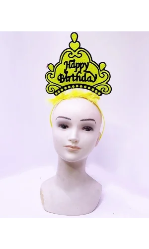 Happy Birthday Neon Sarı Renk Doğum Günü Tacı 24x15 Cm