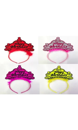 Happy Birthday Yazılı Neon Renk Taç 12 Adet