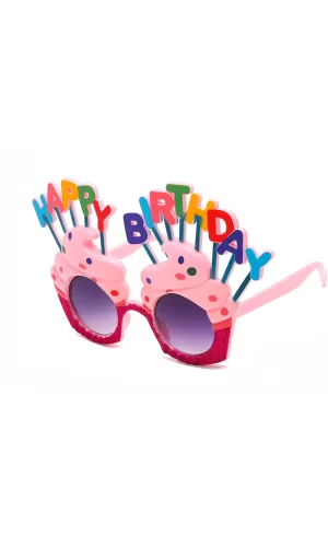 Happy Birthday Yazılı Pembe Fuşya Renk Parti Gözlüğü 12x7 Cm