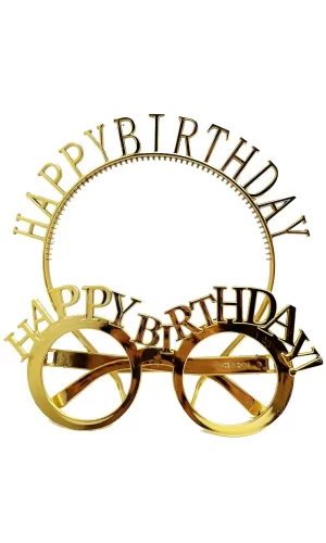 Happy Birthday Yazılı Taç Ve Happy Birthday Yazılı Gözlük Seti Altın Renk
