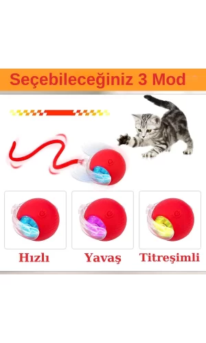 Hareketli Şarjlı Işıklı 360 Derece Dönen Akıllı Oyun Topu Kuyruklu İnteraktif Kedi Köpek Oyun Topu