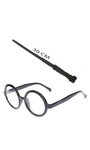 Harry Potter Asası 30 Cm Ve Siyah Çerçeveli Harry Potter Gözlüğü Seti