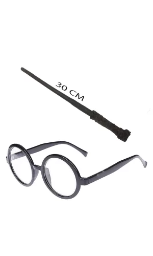 Harry Potter Asası ve Siyah Çerçeveli Gözlük Seti