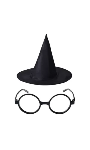 Harry Potter Büyücü Şapkası Ve Harry Potter Büyücü Gözlüğü Siyah Renk