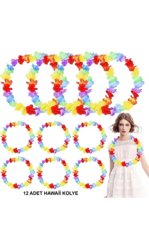Hawaii Çiçekli Boyun Kolyesi - Renkli Tropikal Parti Leisi 12 Adet