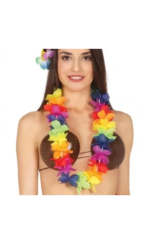 Hawaii Çiçekli Boyun Kolyesi - Renkli Tropikal Parti Leisi