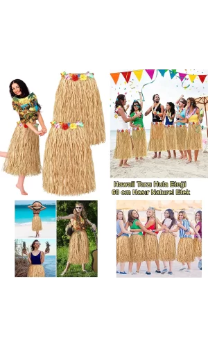 Hawaii Tarzı Hula Eteği – 60 cm Hasır Natural Etek