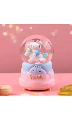 Hello Kitty İçi Dönmeli Püskürtmeli Işıklı Müzikli Kar Küresi Büyük Boy Alk3036