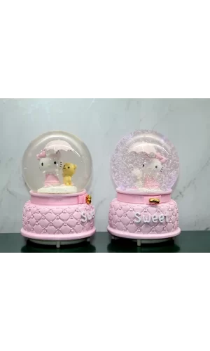 Hello Kitty İçi Dönmeli Püskürtmeli Işıklı Müzikli Kar Küresi Büyük Boy Alk3037