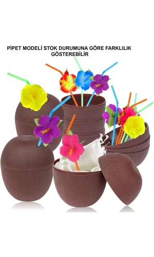 Hindistan Cevizi Hawaii Luau Aloha Pipetli İçecek Kabı Bardak 10x13 Cm 1 Adet