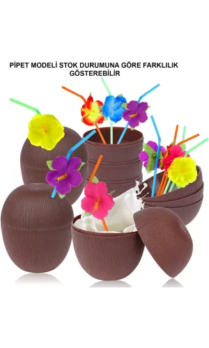 Hindistan Cevizi Hawaii Luau Aloha Pipetli İçecek Kabı Bardak 10x13 Cm 1 Adet