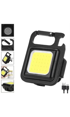 Hs-37 Led Anahtarlıklı Cep Boy Cob Led Metal Kasa Mıknatıslı Şişe Açacağı Usb’li Şarj Edilebilir El Feneri