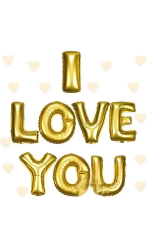 I Love You Folyo Balon Altın Renk 35 Cm