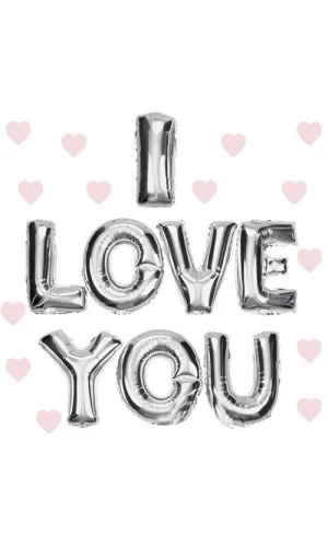 I Love You Folyo Balon Gümüş Renk 35 Cm