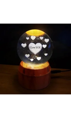 I Love You Tasarım Standlı Cam Küre