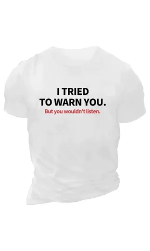 Luz&Pos 20/1 Penye Compack I Trıed To Warn You. Baskılı Oversize Bisiklet Yaka T-shirt - Beyaz