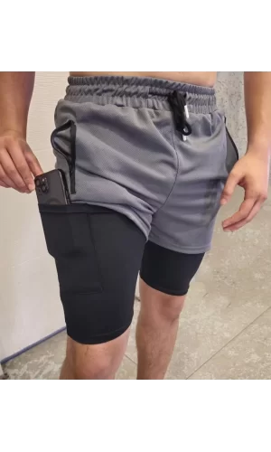 Luz&Pos İç Cepli Sporcu Alt Taytlı Şort - Gri