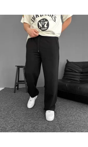 İki İplik Kumaş Baggy Alt Esofman - Siyah