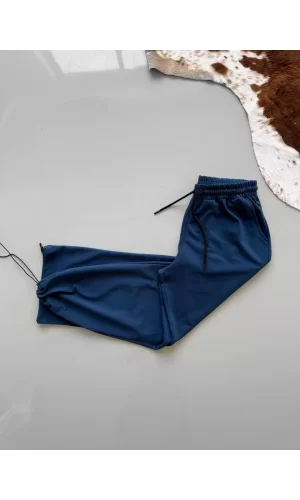 Luz&Pos İki İplik Kumaş Beli Lastikli Yarı Flota Cepli Boru Paça Baggy Alt Esofman - Turkuaz