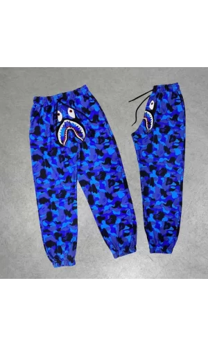 İki İplik Mevsimlik Bape Nakişli Eşofman Pantolon - Mavi