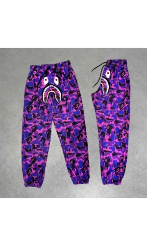 İki İplik Mevsimlik Bape Nakişli Eşofman Pantolon - Mor