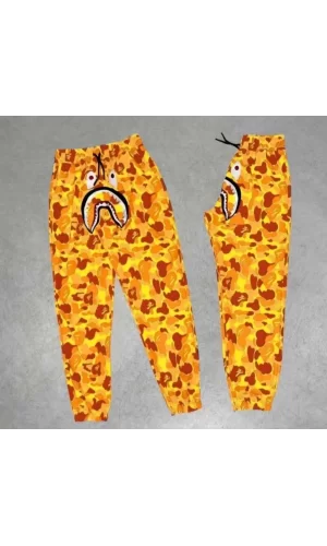 Luz&Pos İki İplik Mevsimlik Bape Nakişli Eşofman Pantolon - Sarı