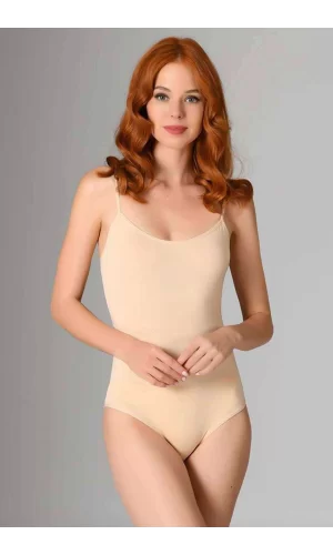 İp Askılı Kadın Çıtçıtlı Body Ten Rengi