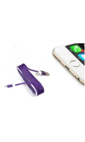 İphone Örgü Şeklinde Renkli Çelik Şarj Data Kablosu - Mor
